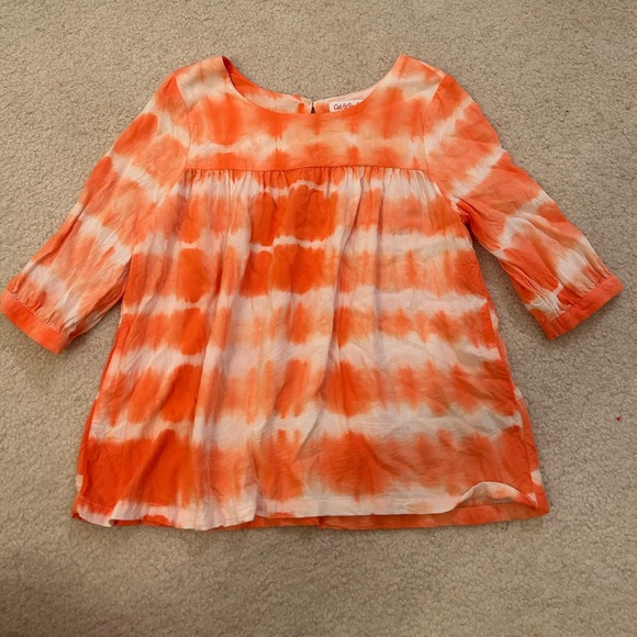 Cat & Jack Tie Dye Stripes Orange White Blouse Shirt Size S 6-6X - Picture 1 of 2